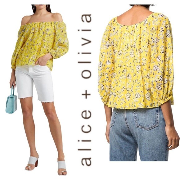 Alice + Olivia Alta Floral Tiered Silk-Cotton Peasant Top Size XS $295‎ MSRP NWT - Picture 1 of 11
